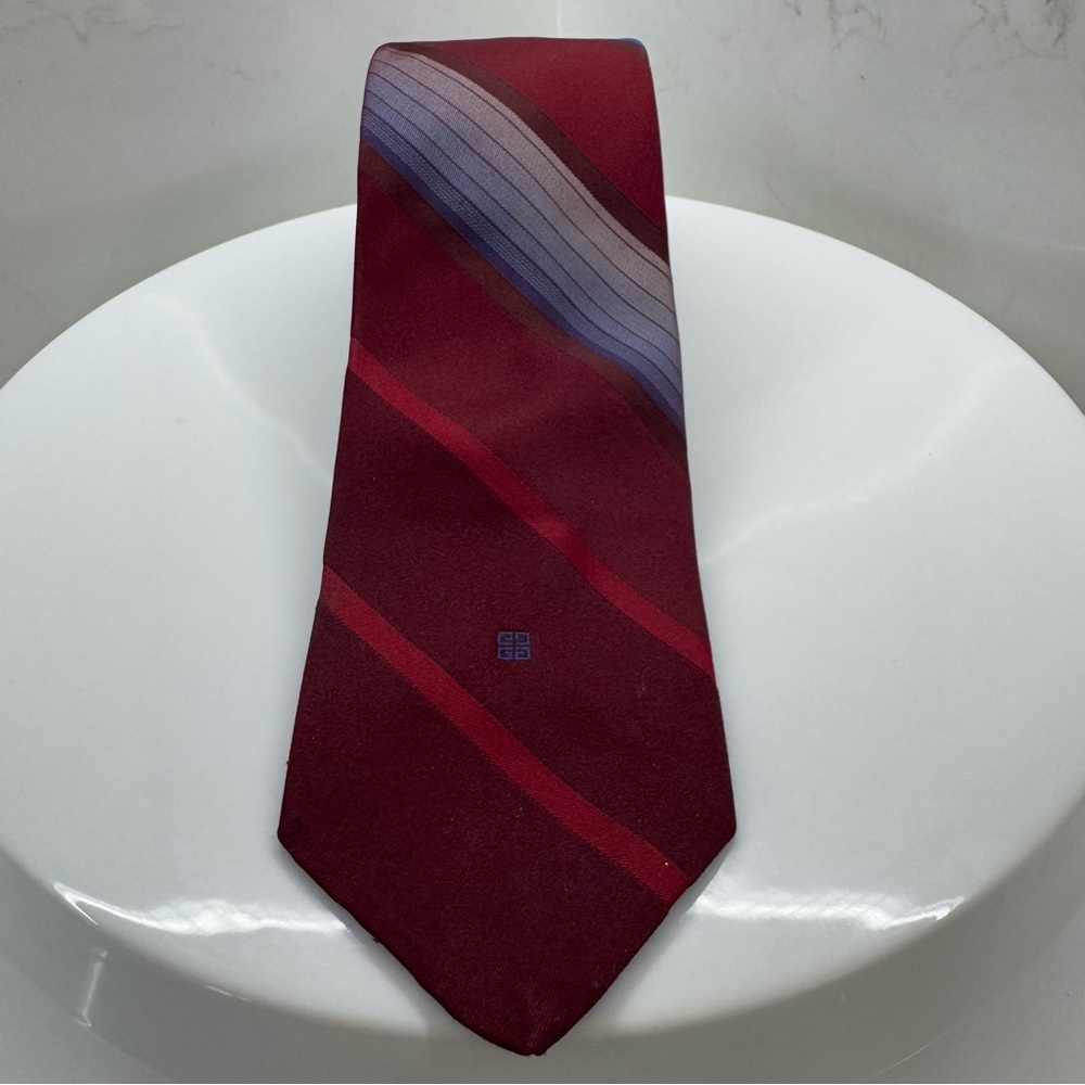 Vtg Givenchy Monsieur Necktie Maroon/Blue striped